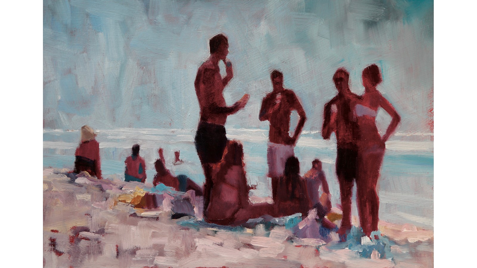 Painting of people on a norfolk beach