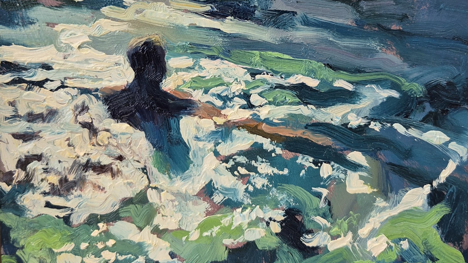 Painting of a man swimming